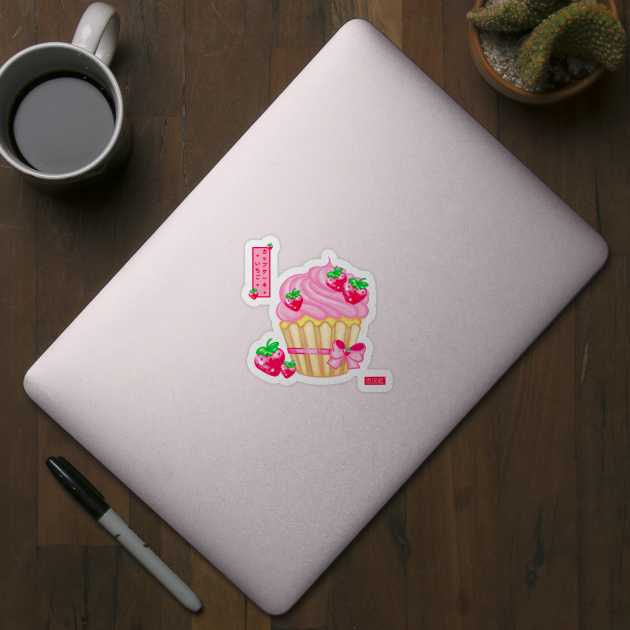 Kawaii Japanese Strawberry Cupcake Ichigo Sweet and cute bow! ❤ いちごカップケーキ ❤ Pink Version by TheRuizLab